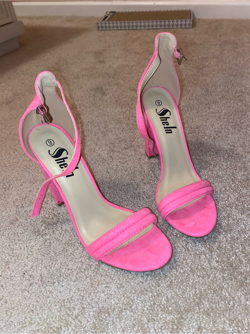 SHEIN Bright Pink Suede Ankle-Strap Block Heels